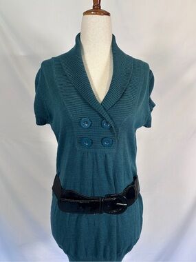 Y2K Sweater Project Teal V-Neck Short-Sleeve Button Tunic